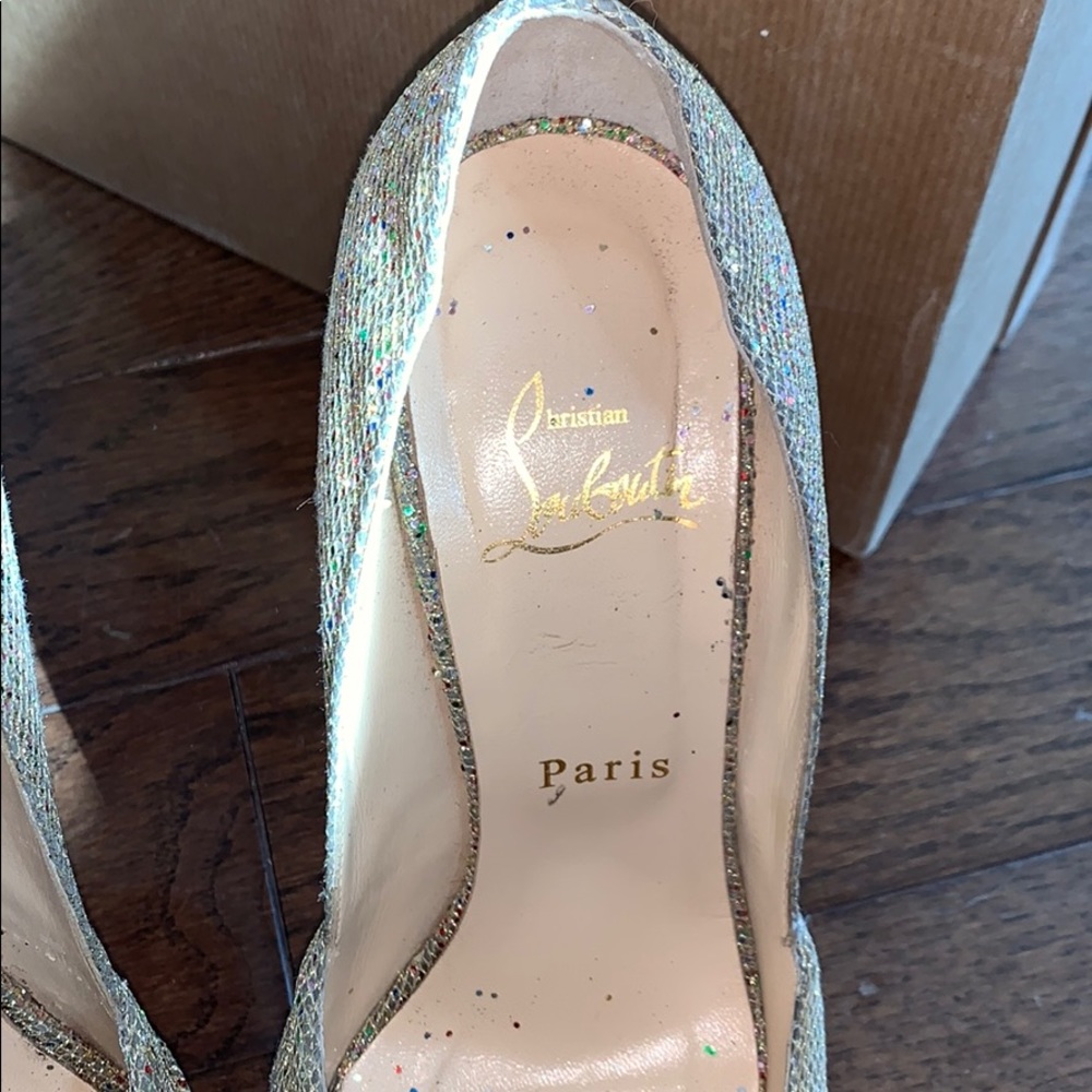 Christian Louboutin Multicolor Crystal Peep-Toe Platform Pumps with Red Soles - Picture 4 of 8